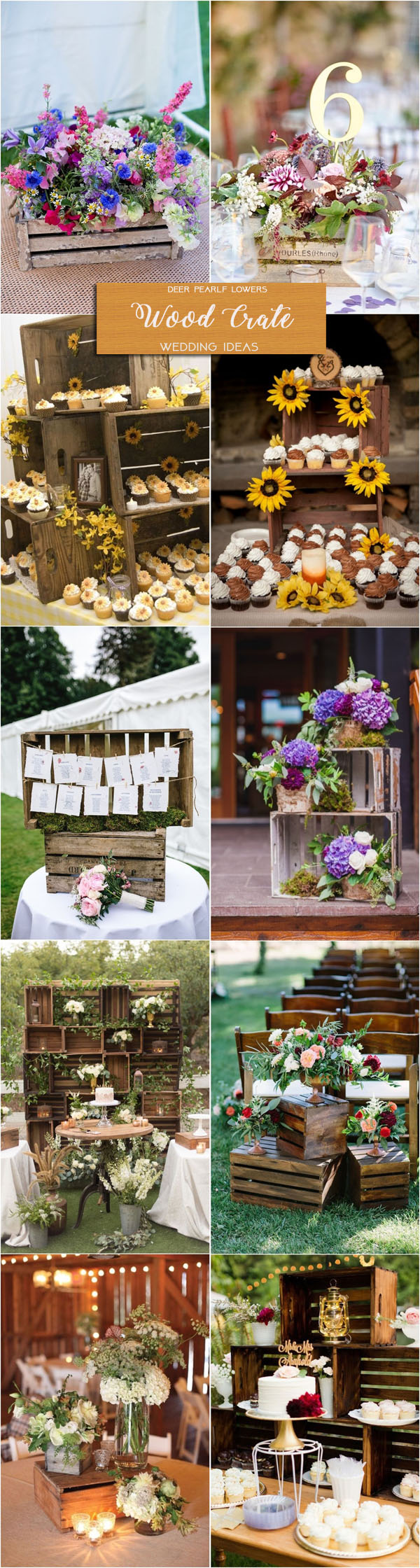 Rustic country wedding ideas - wooden crate wedding centerpieces & decor