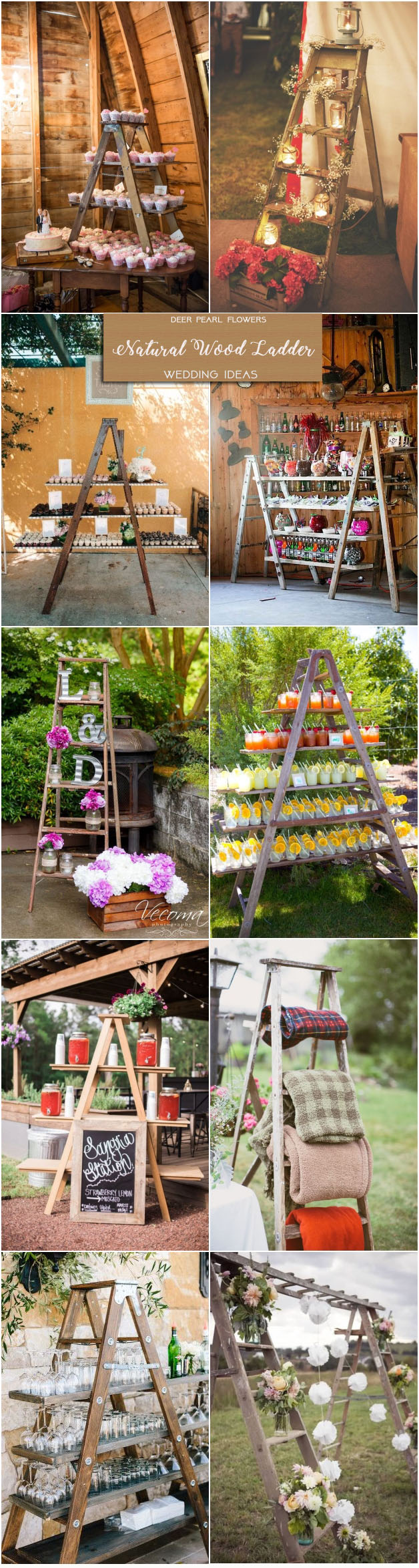 Rustic wedding ideas- natural wood ladder wedding decor ideas