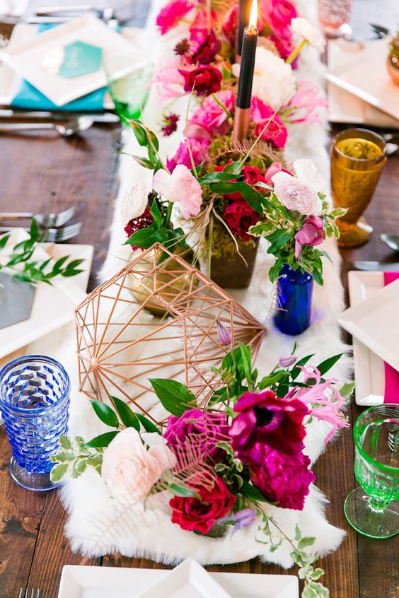 bright geometric wedding reception