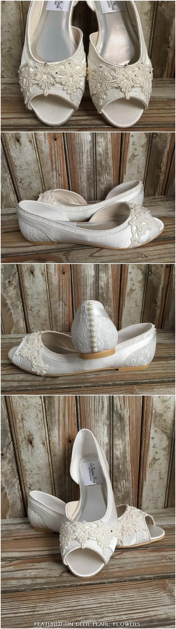 Beaded Lace Flats Peep Toe Wedding Shoe Pearls Crystals