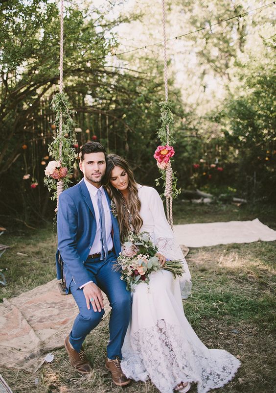 Boho swings wedding couple photo idea