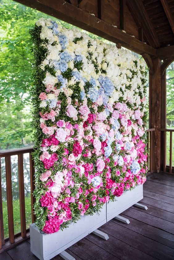 Flower Wall Backdrop Whimsical Boho Glamour Pink Blue Gold Wedding