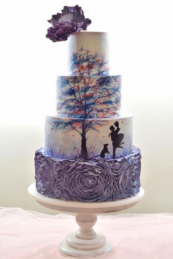 Purple printed wedding cake