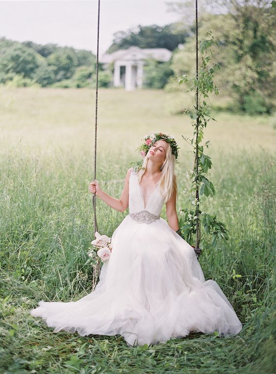 Romantic swing bridal portrait