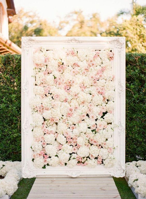 blush and white wedding flower ceremony idea via KT Merry