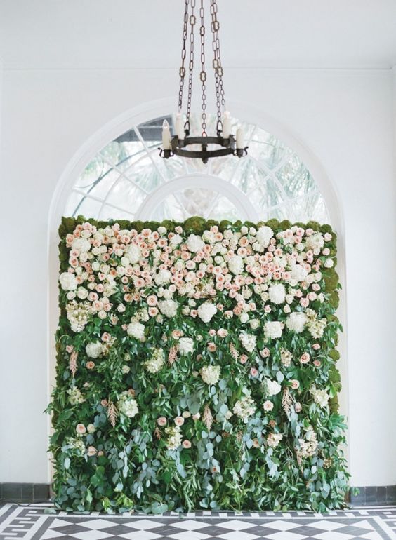 blush roses and greenery wedding backdrop