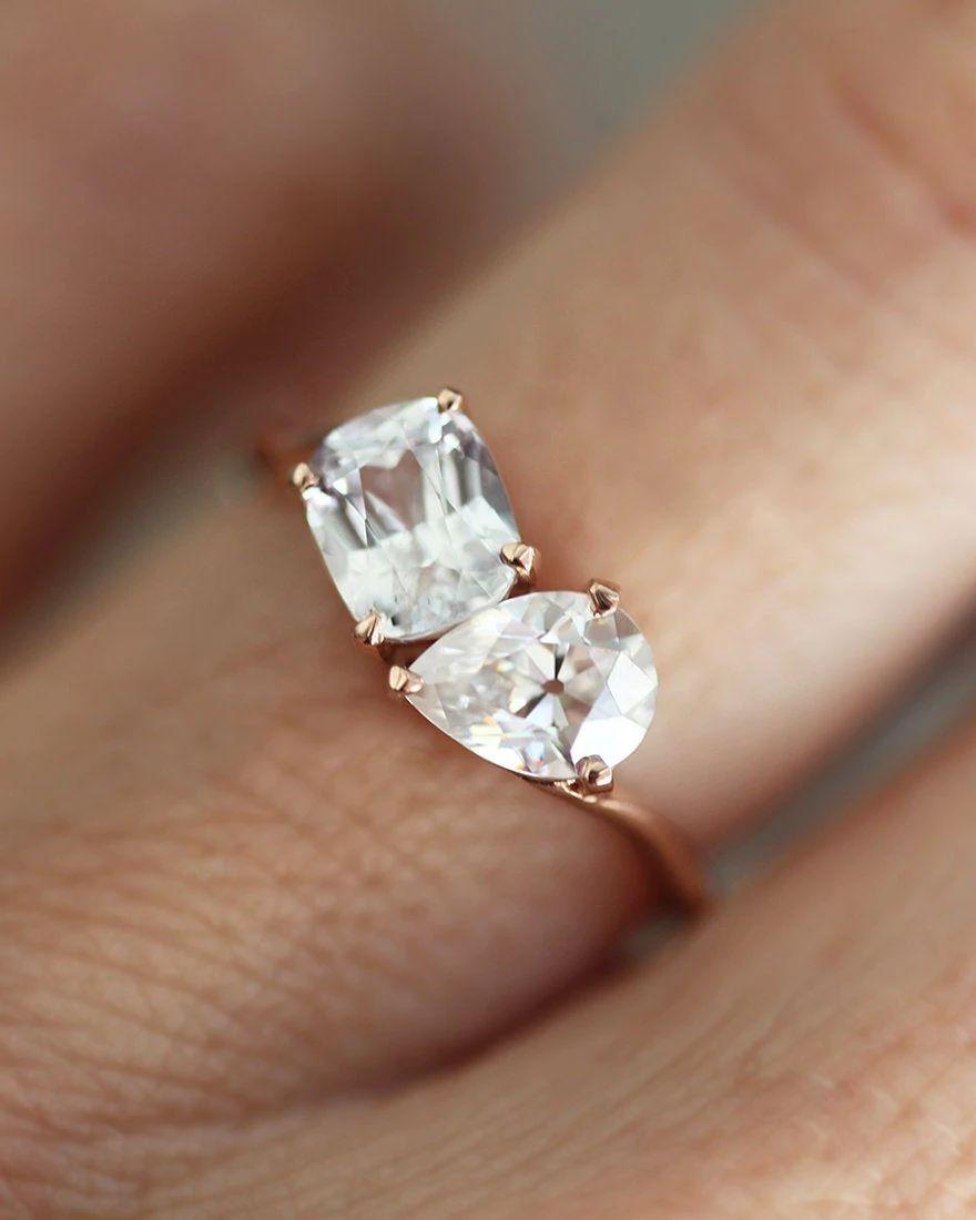 Alexandra Two Stone Diamond Moissanite Or Sapphire Engagement Ring