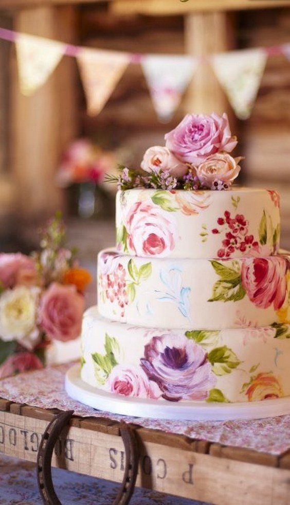 Beautiful floral painted cake