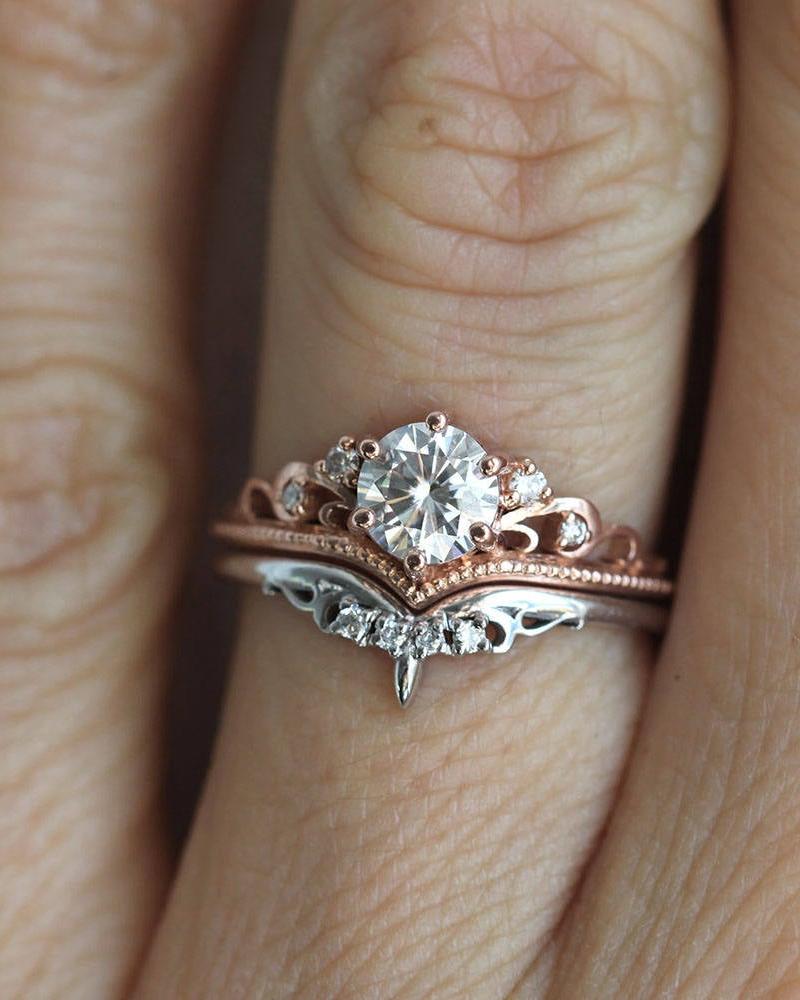 Bella Moissanite Rose Gold Vintage Enagement Ring Set