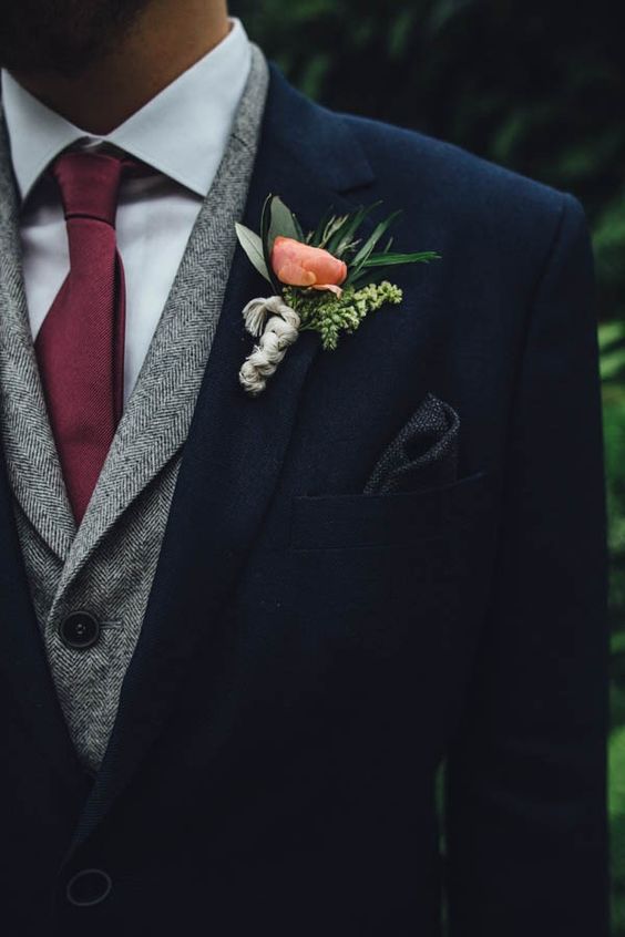 Coral bridal boutonniere by Erika Mattingly