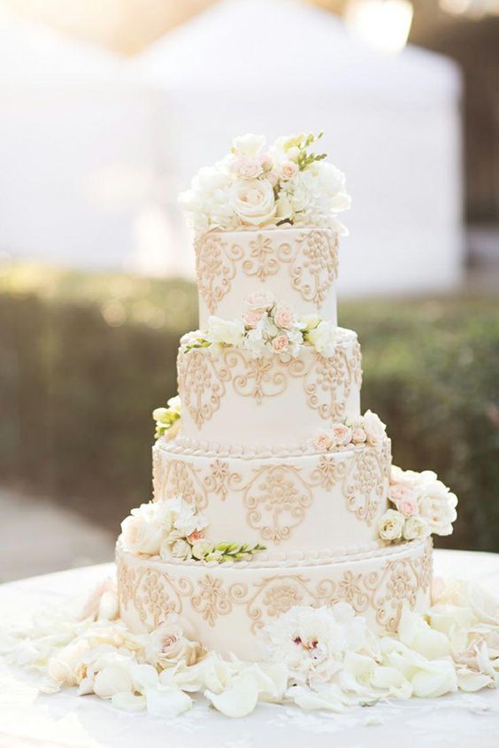 Gorgeous White Wedding Cake And Flowers