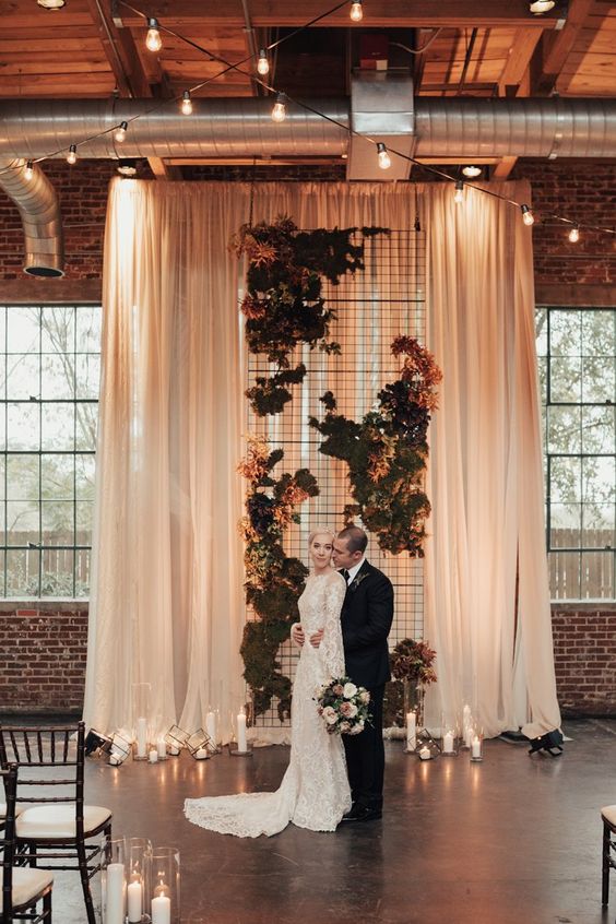 Industrial wedding ceremony backdrop