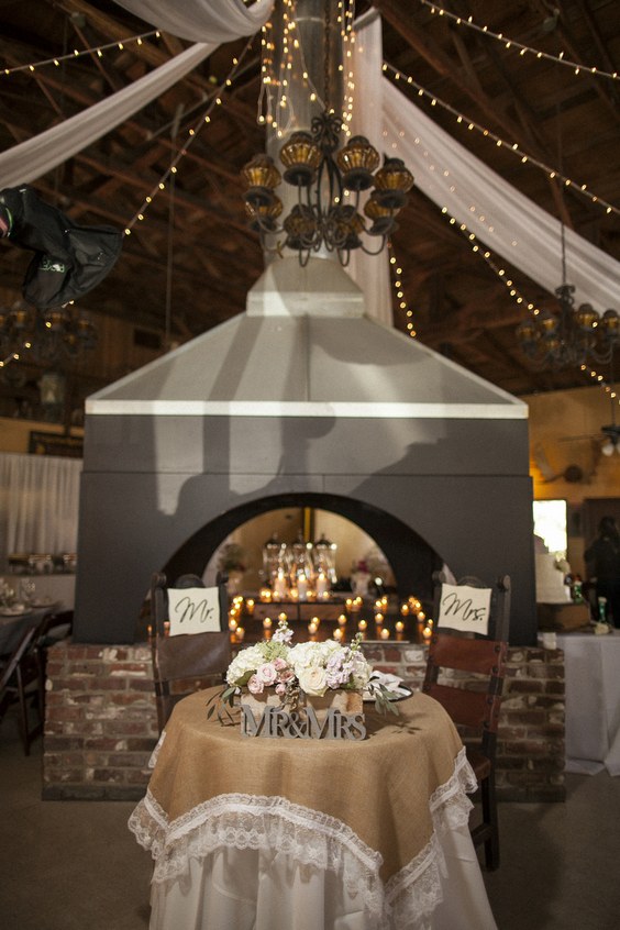 Rustic Sweetheart Table with Fireplace Backdrop