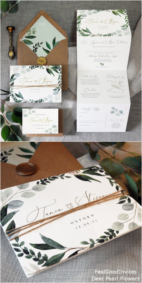 Rustic Twine Greenery Eucalyptus Luxury Trifold Wedding Invitations