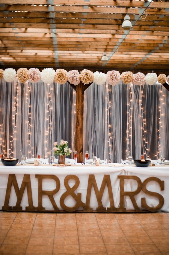 Rustic barn sweetheart table for wedding reception