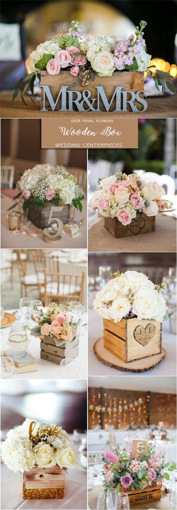 Rustic country wooden box wedding centerpieces