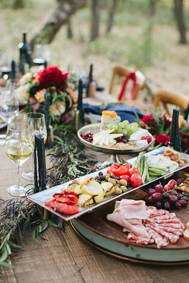 burgundy and navy wedding dessert table