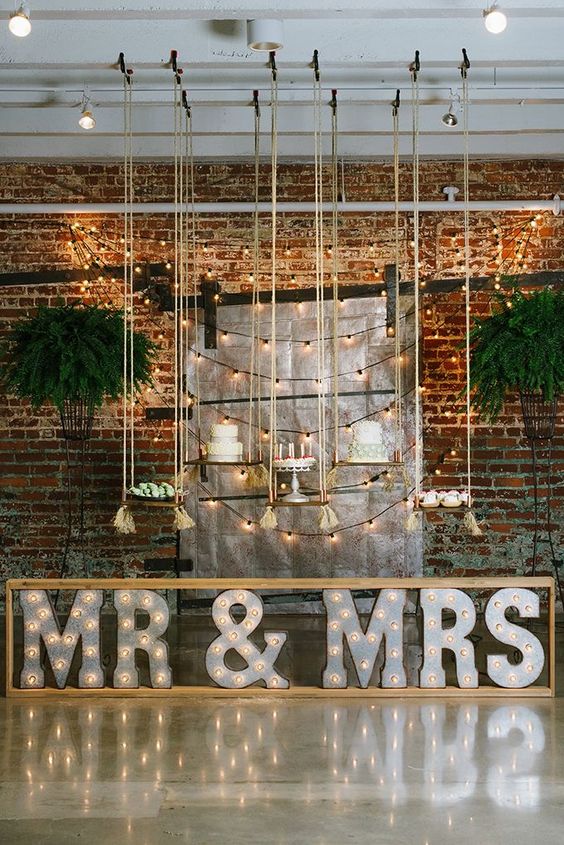 industrial country mr & ms wedding backdrop