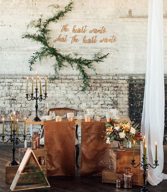 leather tablescape sweetheart table