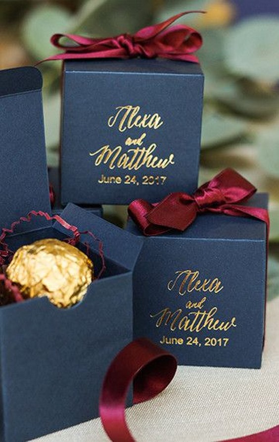 navy and burgundy wedding favor box