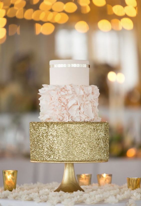 pink blush and gold wedding cake idea via Erin Schrad Photography