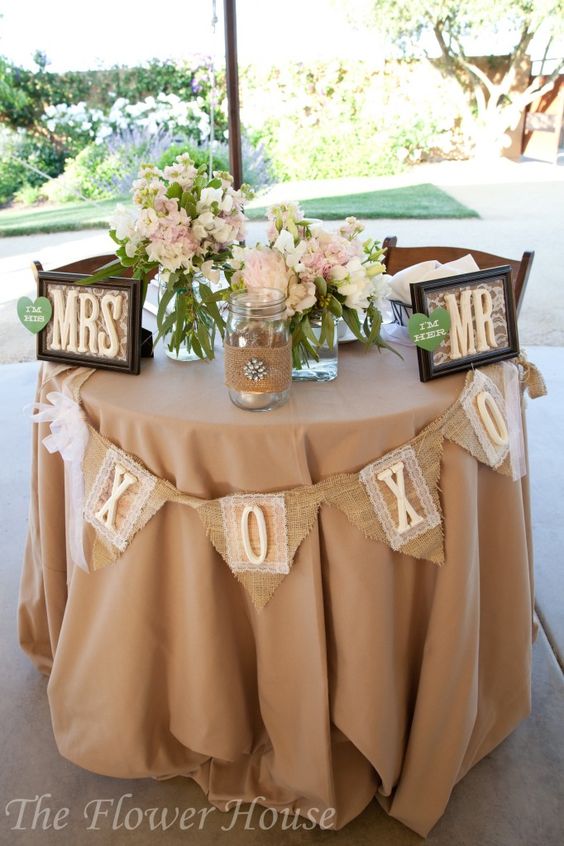 rustic chic wedding sweetheart table decor