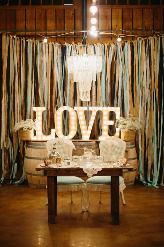 rustic country wine barrel sweetheart table decor