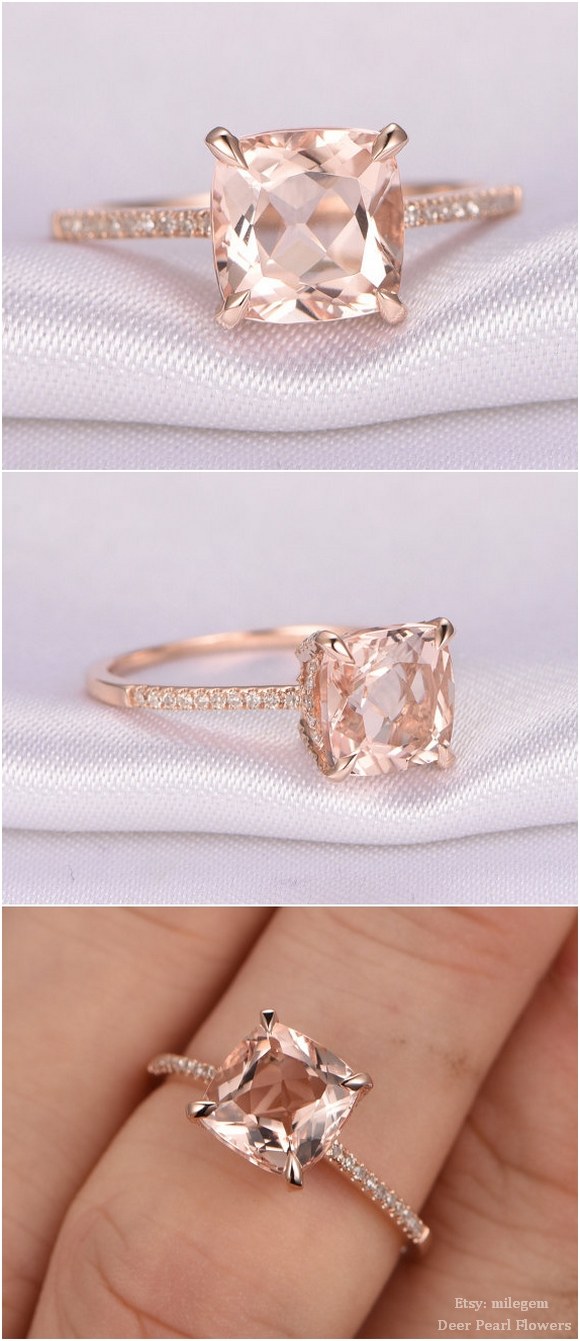 14k Rose gold 8mm Cushion cut engagement ring