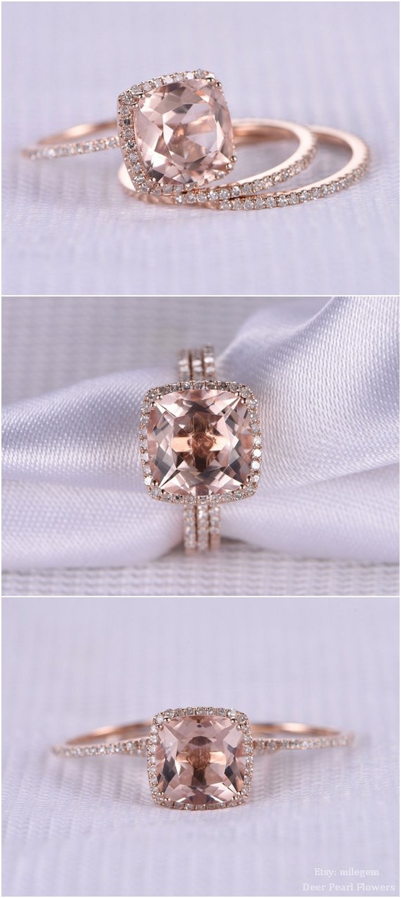 14k Rose gold cushion cut engagement ring | Deer Pearl Flowers