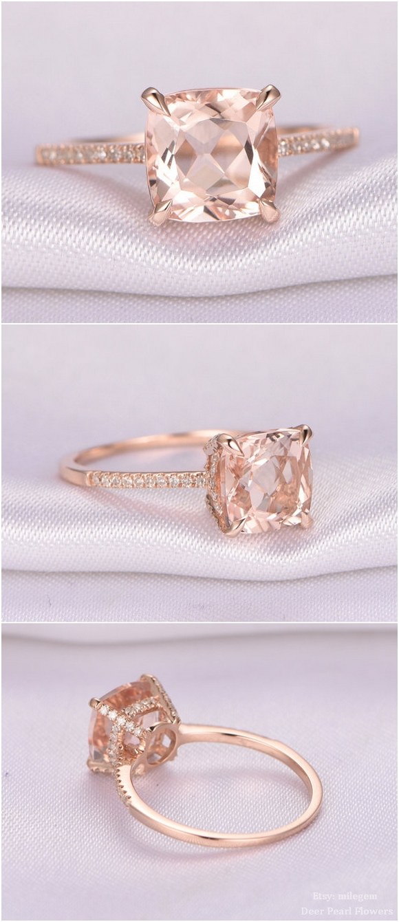 8mm Cushion cut Pink Morganite Engagement Ring