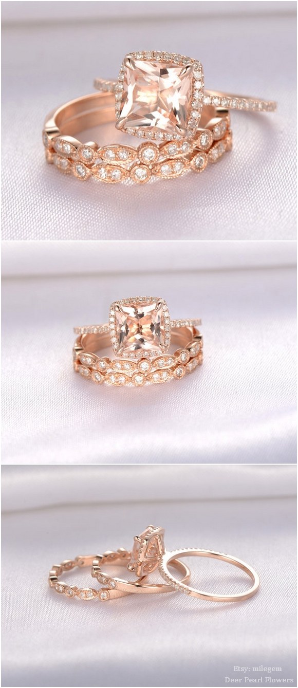 8mm Princess Cut Pink Morganite Engagement ring