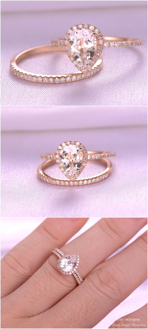 Pear Cut pink Morganite Engagement ring