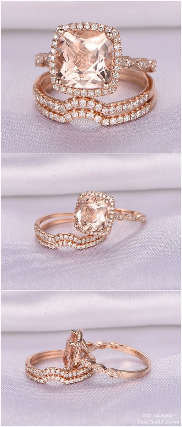 Rose gold morganite engagement ring set