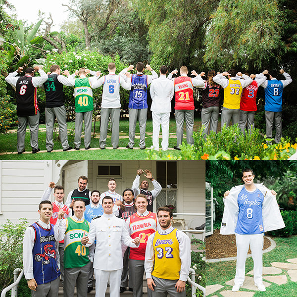 groomsmen with their favorite jerseys