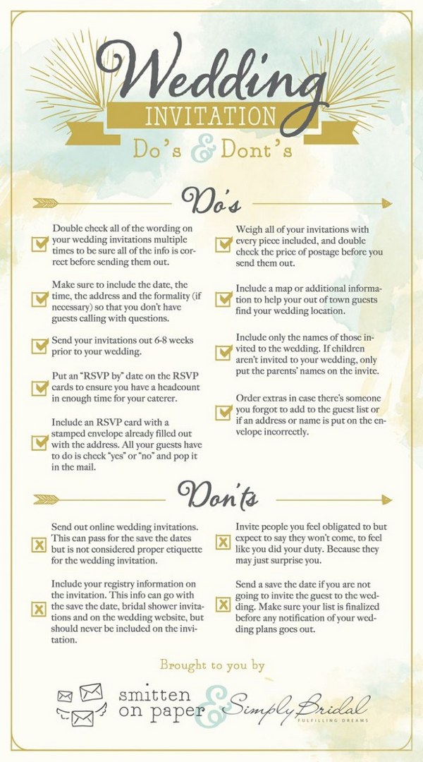 helpful guide of Dos and Donts for your wedding invitation from Smitten on Paper & Simply Bridal