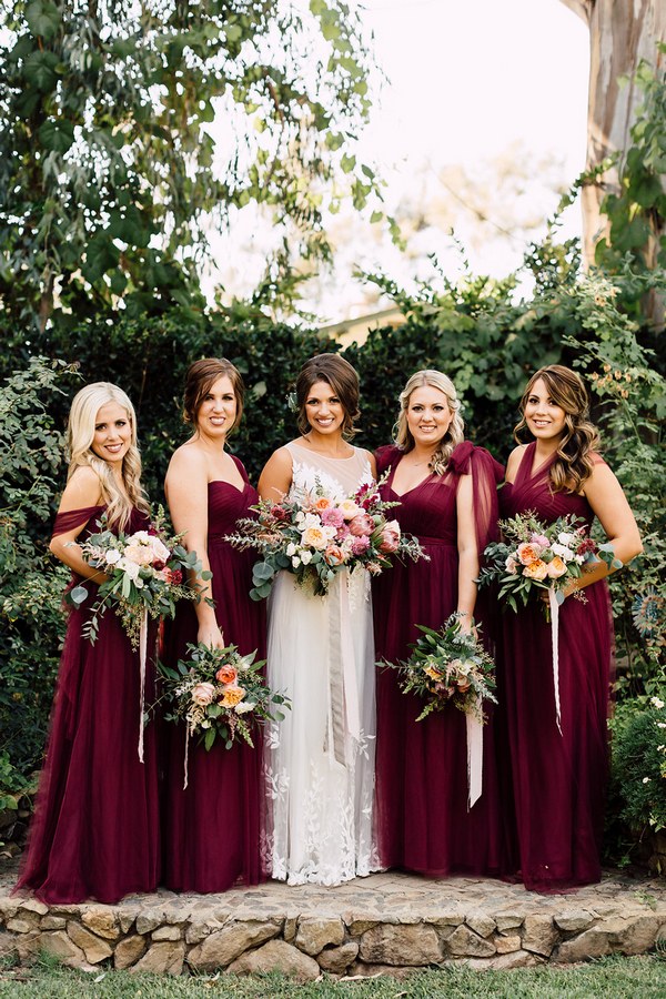 Burgundy fall tulle bridesmaid dresses