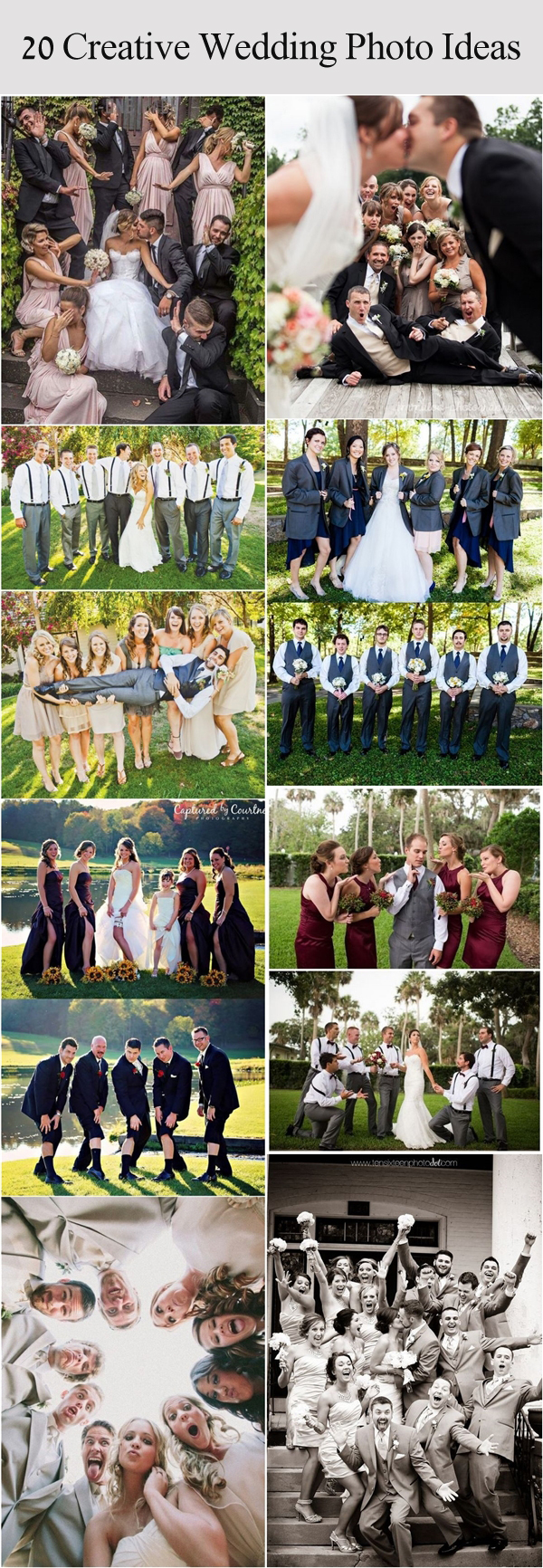 Funny wedding party photo ideas with bridesmaids and groomsmen