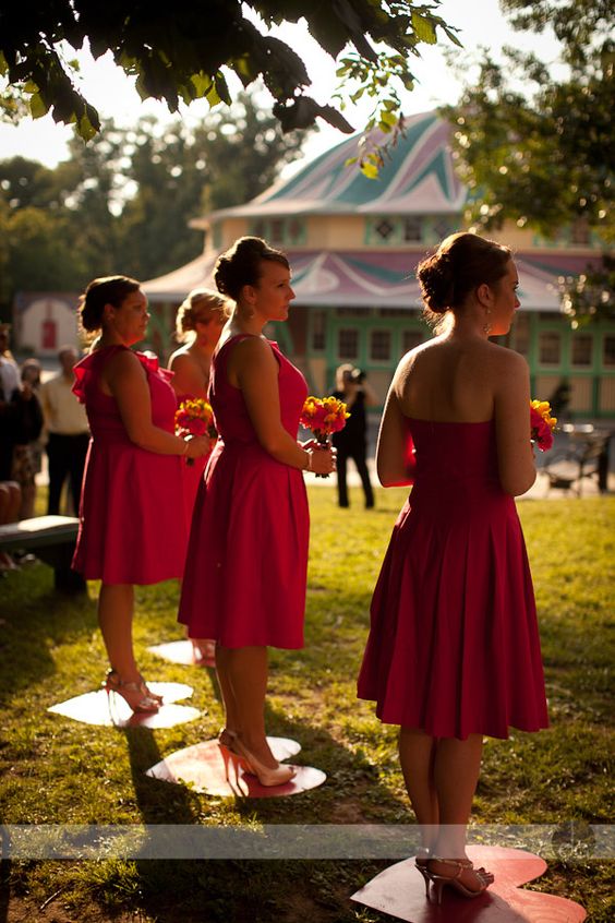 Plywood hearts for bridesmaids to stand on