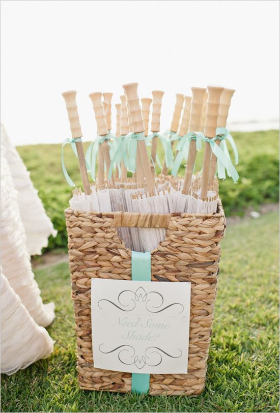 Ribbon tied around each handle carries out the color theme