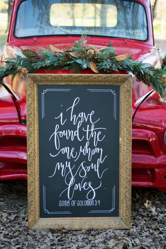 Rustic Red & Green Christmas Wedding Sign
