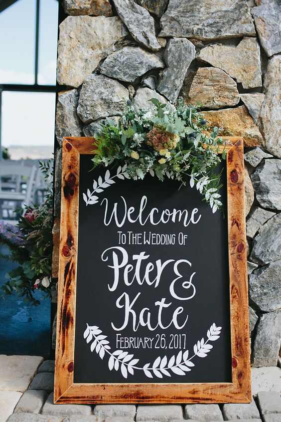 Rustic chalkboard art wedding welcome sign