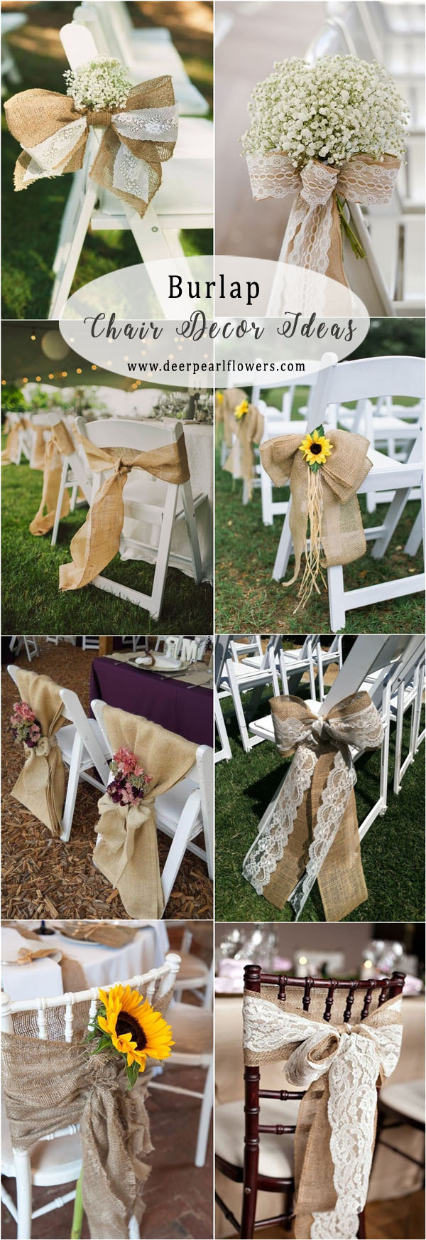 Rustic country burlap and lace wedding chair decor ideas