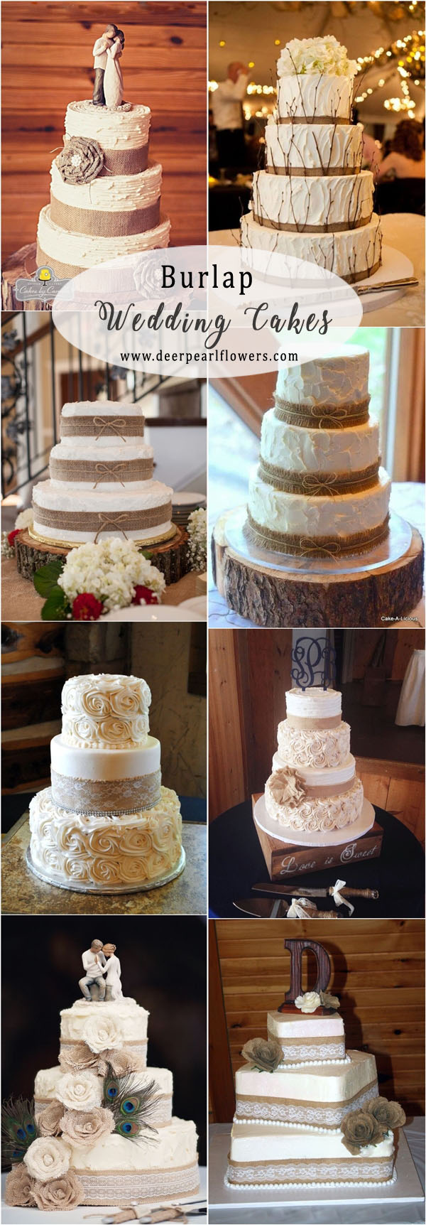 Rustic country burlap fall wedding cakes