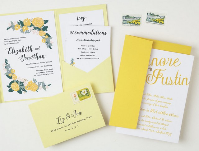basicinvite yellow floral wedding invitation set