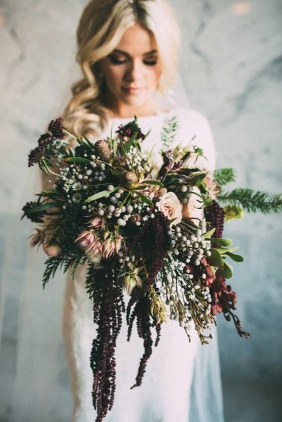 deep purple winter wedding bouquet