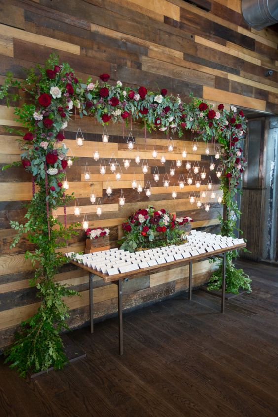 deep red winter wedding seating chart