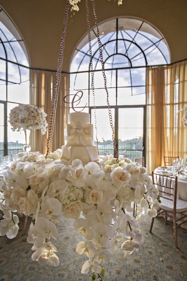 hanging wedding cake with flowers