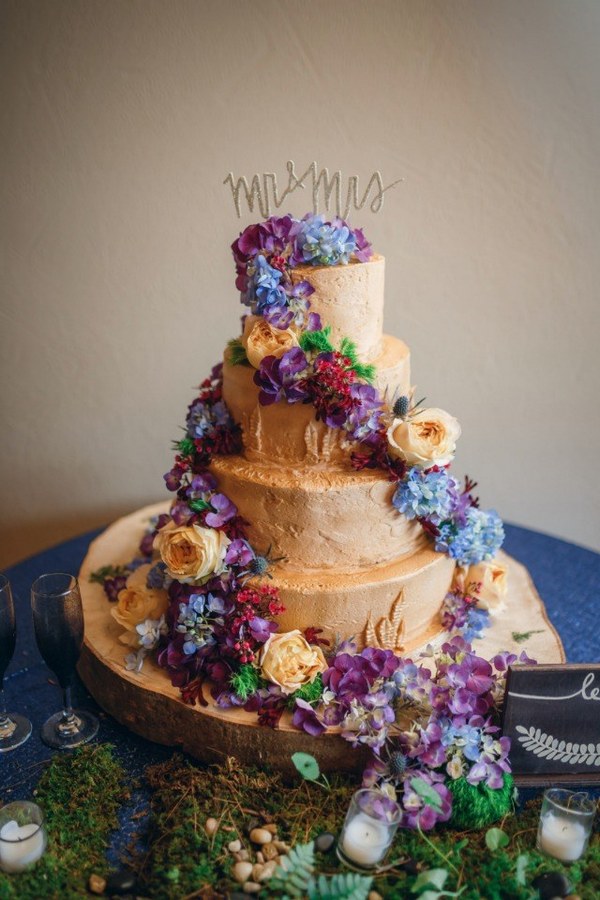 purple navy blue jewel tone wedding cake