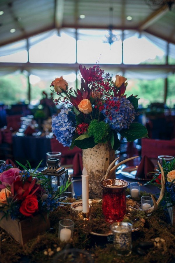 purple navy blue jewel tone wedding centerpiece