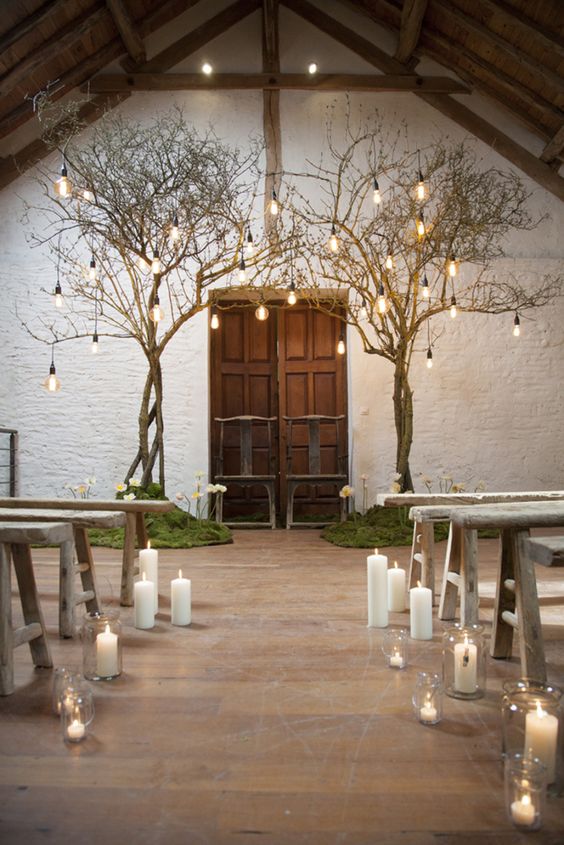 rustic indoor winter wedding backdrop